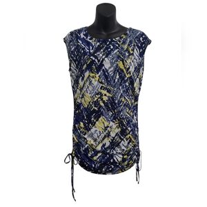 💲1️⃣ Jones Studio Bold Multi-coloured Abstract Print Cap Sleeved Blouse Size Sm